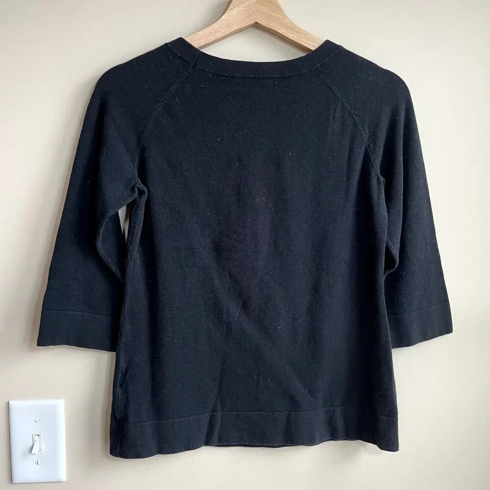 Banana Republic black pleated front 3/4 sleeve sweater top women's size S cotton